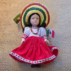 Kurt S. Adler Vintage Hanging Porcelain Doll Christmas Ornament - Mexico - NWT
